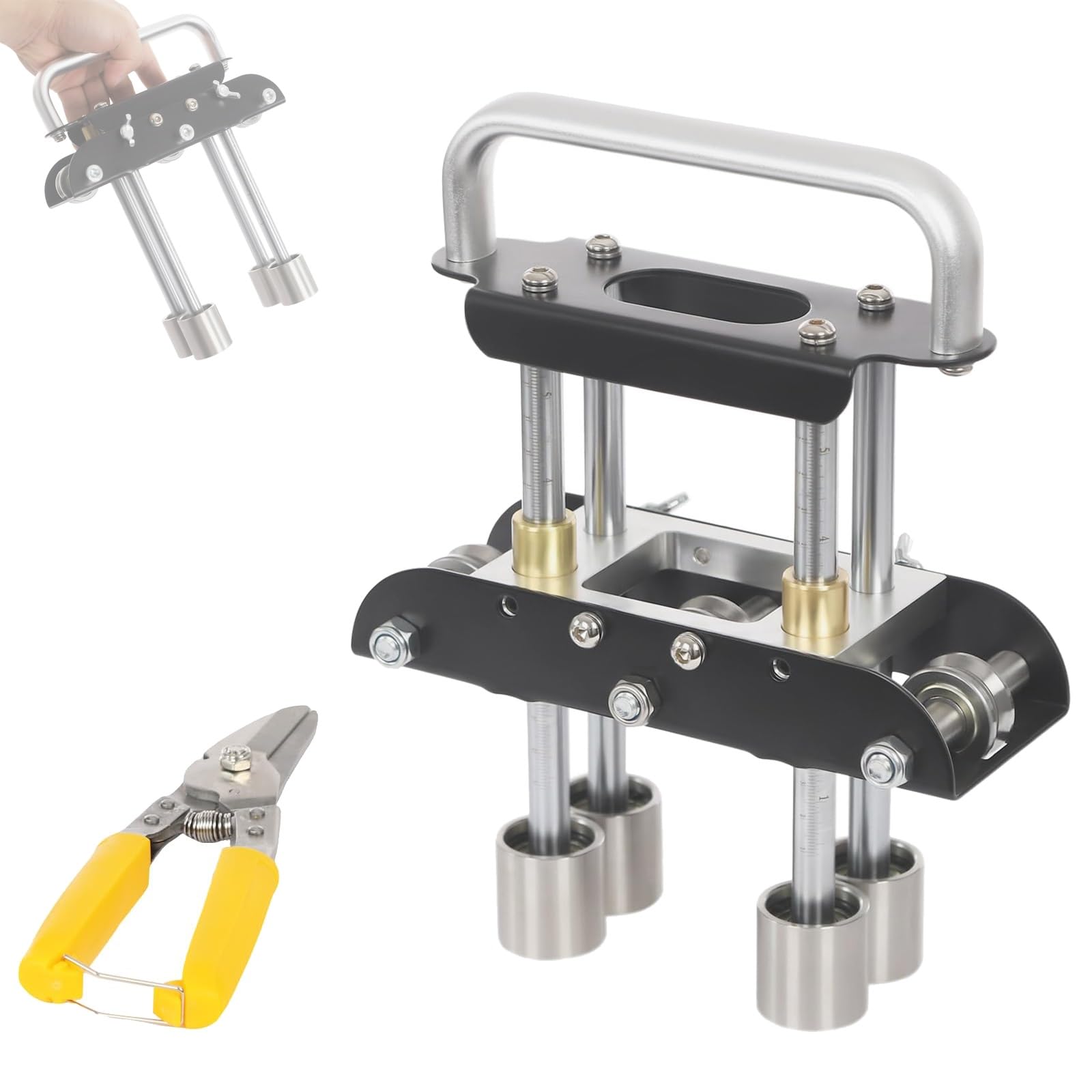 Utensile per piegatura lamiera, azionato a mano, con angolo regolabile e cesoie integrate per coperture e progetti di fabbricazione