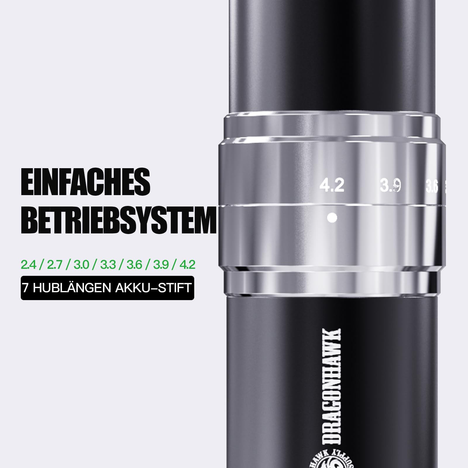 Dragonhawk Kabellose Tattoo Maschine Rotations Tätowiermaschine mit 2 Akkus 1500mAh, 7 Hubböden, Längeneinstellung 2.4-4.2mm & Digitaler LED-Anzeige für Anfänger Schwarz