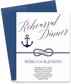 Modern Pink Paper Nautical Rehearsal Dinner Invitation, Anchor Rehearsal Dinner Invites Personalized, Your choice of Quantity and Envelope Color