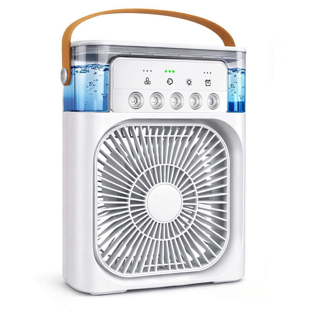Face Cleansing Foaming Nets, Skin Care Sets, Acne Treatment Devices Cooler for Room Cooling Mini AC Portable Mini Fan Artic Cooler with 7 Colors LED Light, 1/2/3 H Timer, 3 Wind Speeds and 3 Spray Modes =-image-21
