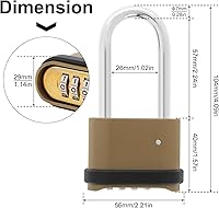 Vista 2 de Candado de combinación de 4 dígitos, candado de combinación resistente con grillete de 2.5 pulgadas de largo, candado impermeable al aire libre
