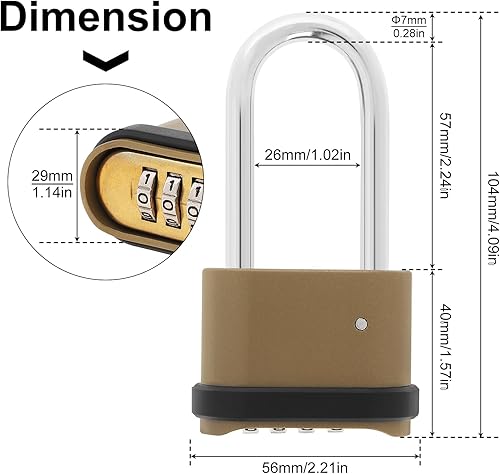 Miniatura 2 de HOJLKLD Candado de combinación de 4 dígitos, candado de combinación resistente con grillete de 2.5 pulgadas de largo, candado impermeable al aire