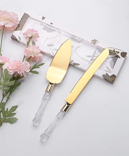 Miniatura 3 de Cuchillo y servidor para tartas  Elegante juego de cuchillos para tartas de boda, hoja de acero inoxidable y mango de cristal sintético acrílico