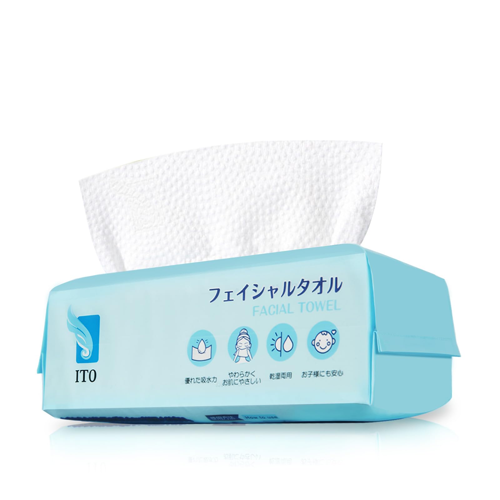 ITO Disposable Face Towel, 60 Count Biodegradable Facial Tissue, Ultra-Soft & Thick Cleansing Towels for Sensitive Skin, Makeup Remover Dry Wipes (1 Pack) 60 Count (Pack of 1)