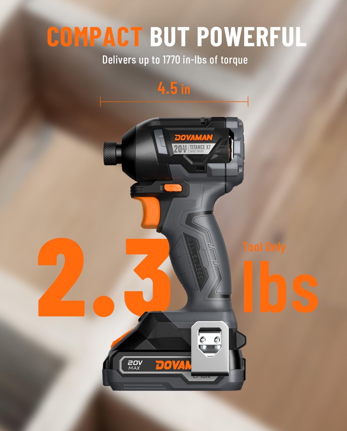 TITANCE X7 20V Brushless Impact Driver, 1/4'' Hex Compact Cordless Driver Kit with 1,770 In-lbs Torque, Battery & Charger Included – Lightweight Electric Screwdriver for Wood, Metal & Auto Repair