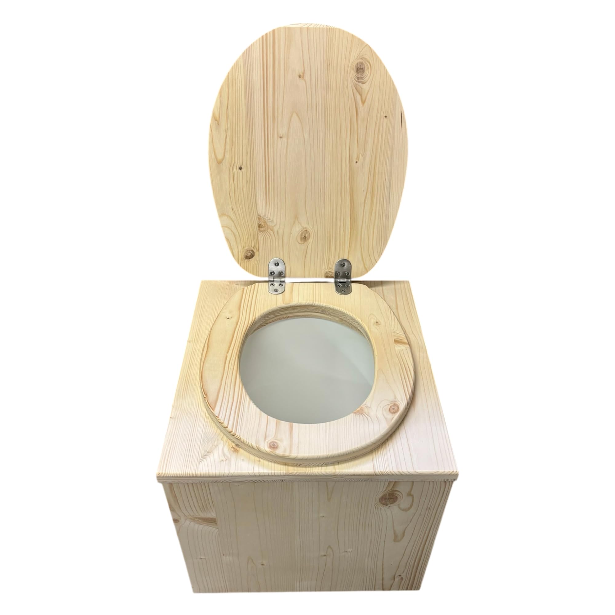 Toilette seche portable en Bois L'ESSENTIEL avec lunette abattant et seau plastique 20L - Fabrication Française Artisanale -