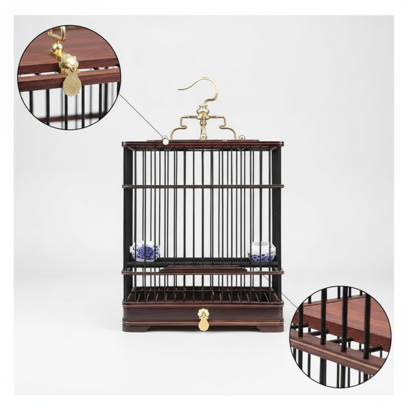 Vogelkäfig mit Kotschublade leicht zu reinigen traditionell für Wohnzimmer, Tisch, 26 26 39CM, Vierkant-Vogelkäfig Aus Lila Sandelholz
