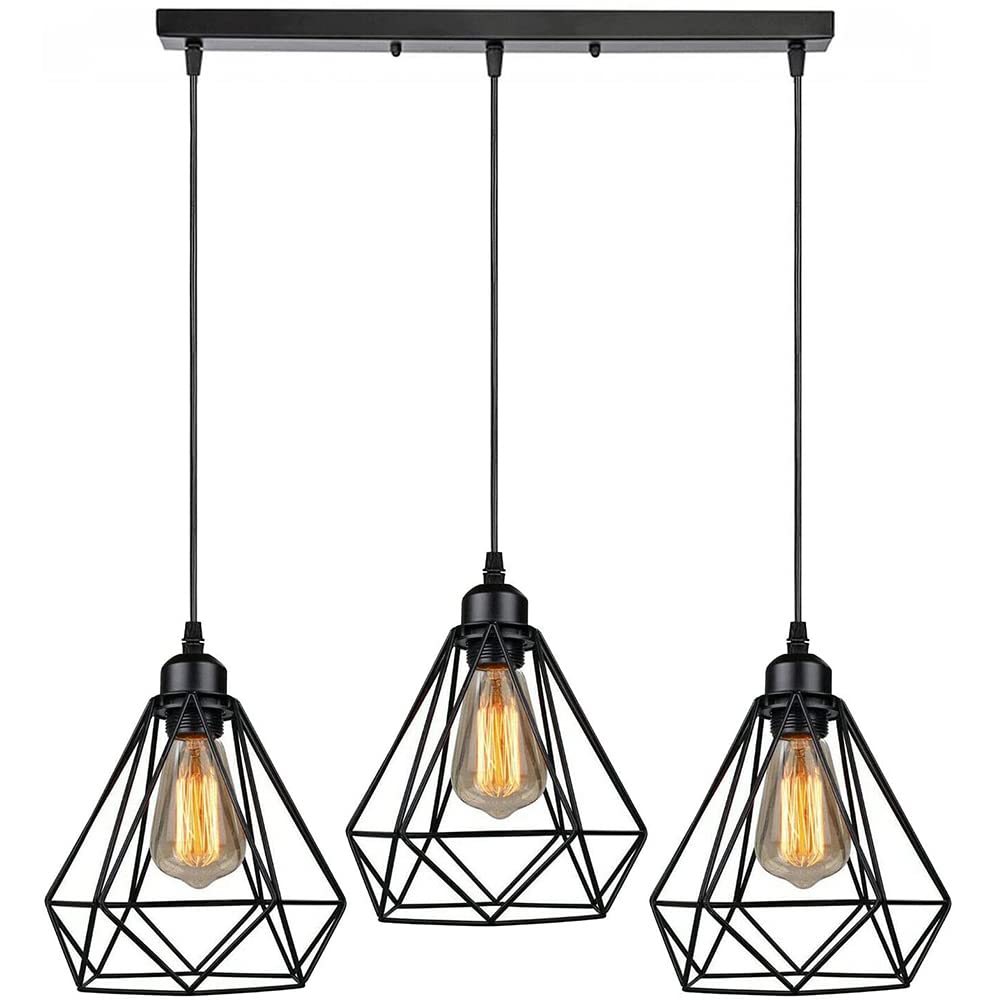 ChaoZan Industrial Vintage 3 Flame Chandelier Pendant Light with Mounting Base 50cm Flush Mount Ceiling Light Fixtures Modern Hanging Lamps for Kitchen Bar Bedroom Living Room Dining Room