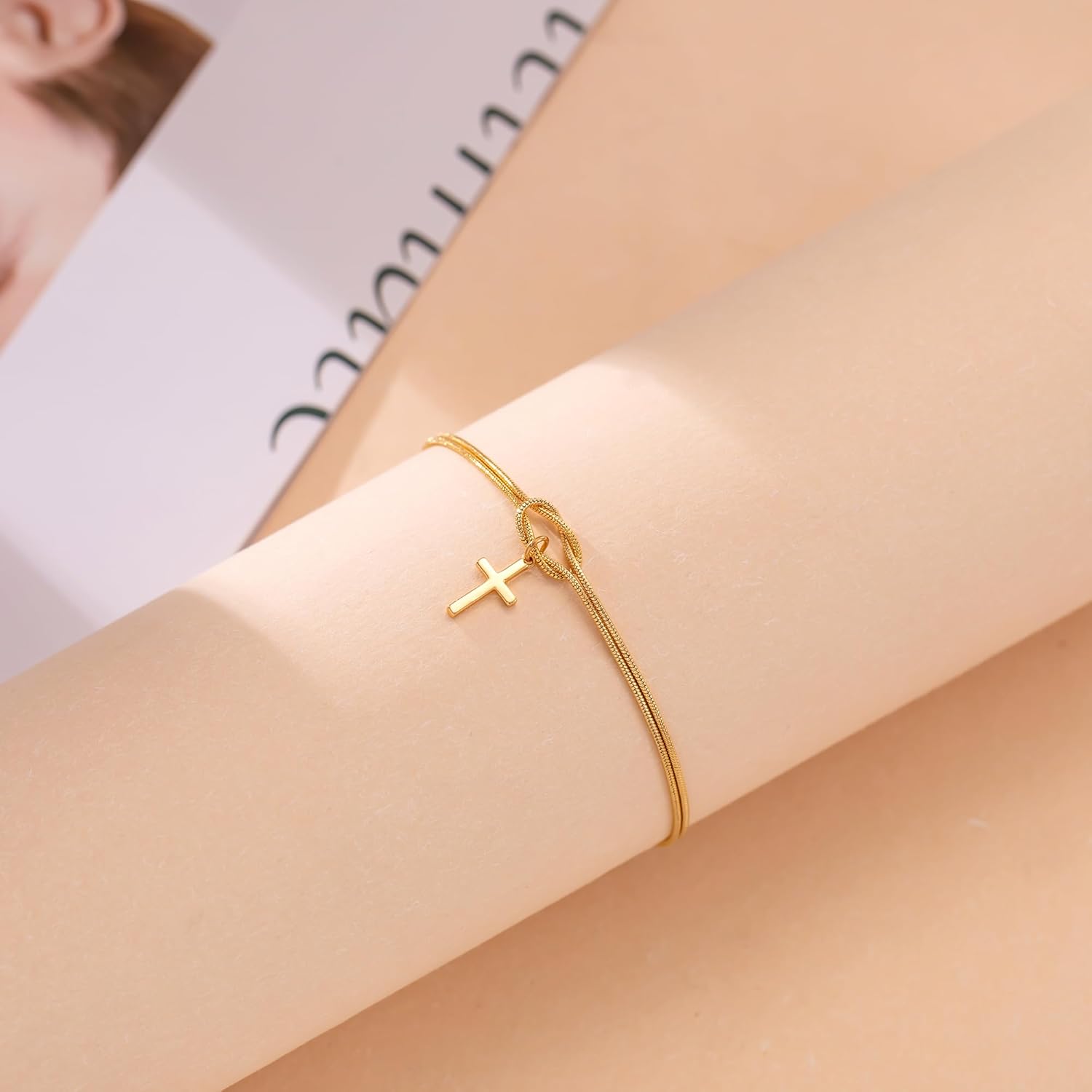 Gold Cross Charm Bracelet for Women, 18K Real Gold Plated Adjustable Chain, Waterproof & Hypoallergenic, Dainty Faith Jewelry, Minimalist Christian Gift, Tarnish Resistant - Image 7