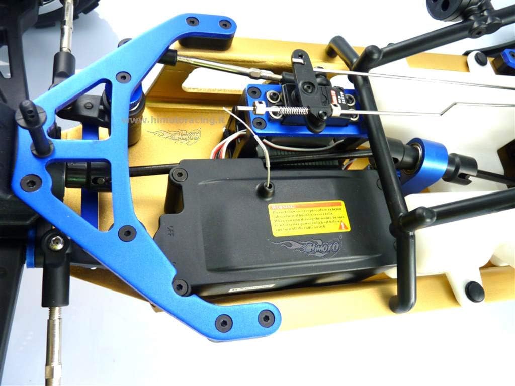 Close-up view of the receiver box and servo connections on the HIMOTO Raptor 5XB chassis.