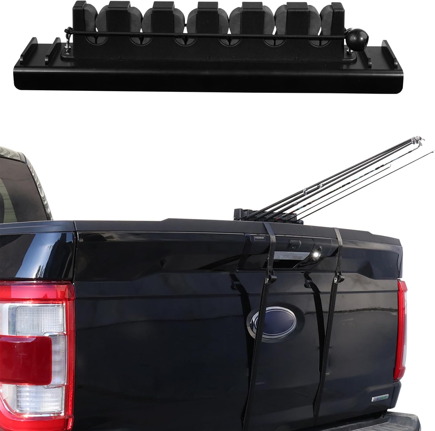 Fishing Rod Holder for Truck Tailgate – Holds 6 Rods with Foam Protection & Secure Straps – Easy to Install Pickup Truck Bed Pole Holders