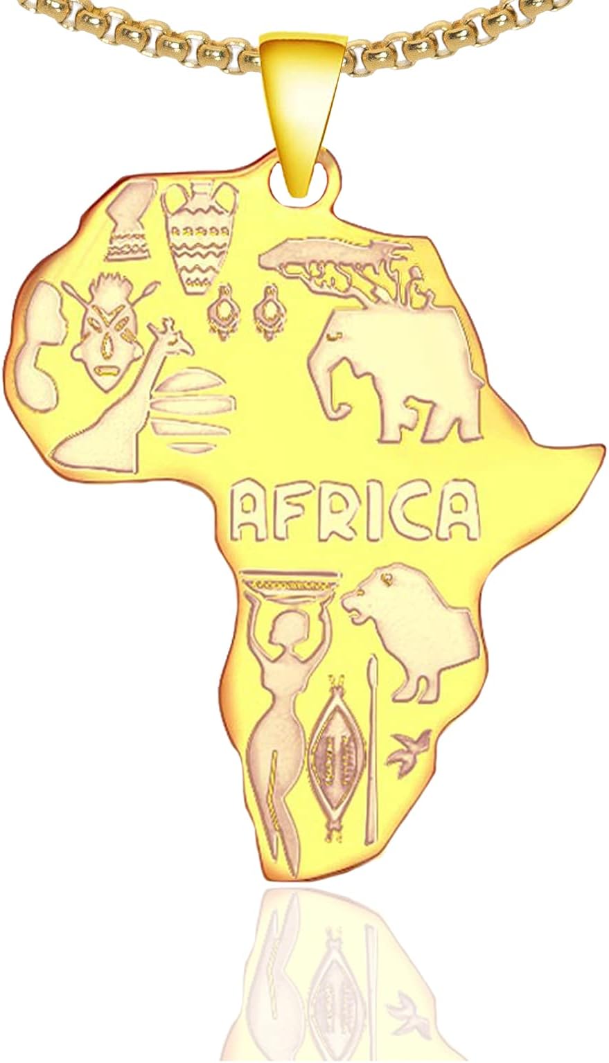 Punk Rock Stainless Steel Africa Map Pendant Necklace,22inches Link Chain