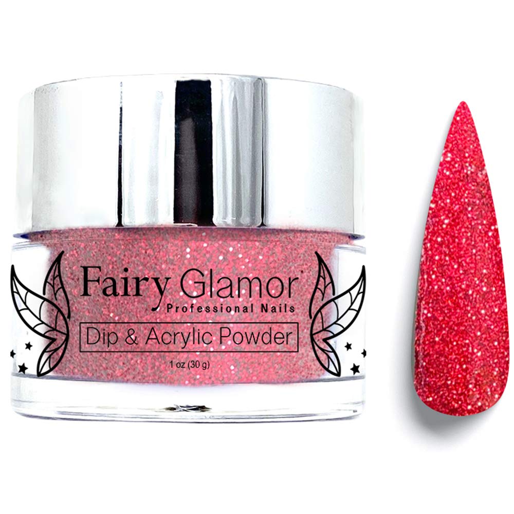FAIRY GLAMOR Red Glitter Dip & Acrylic Nail Powder - Scarlet Bird - 1 oz