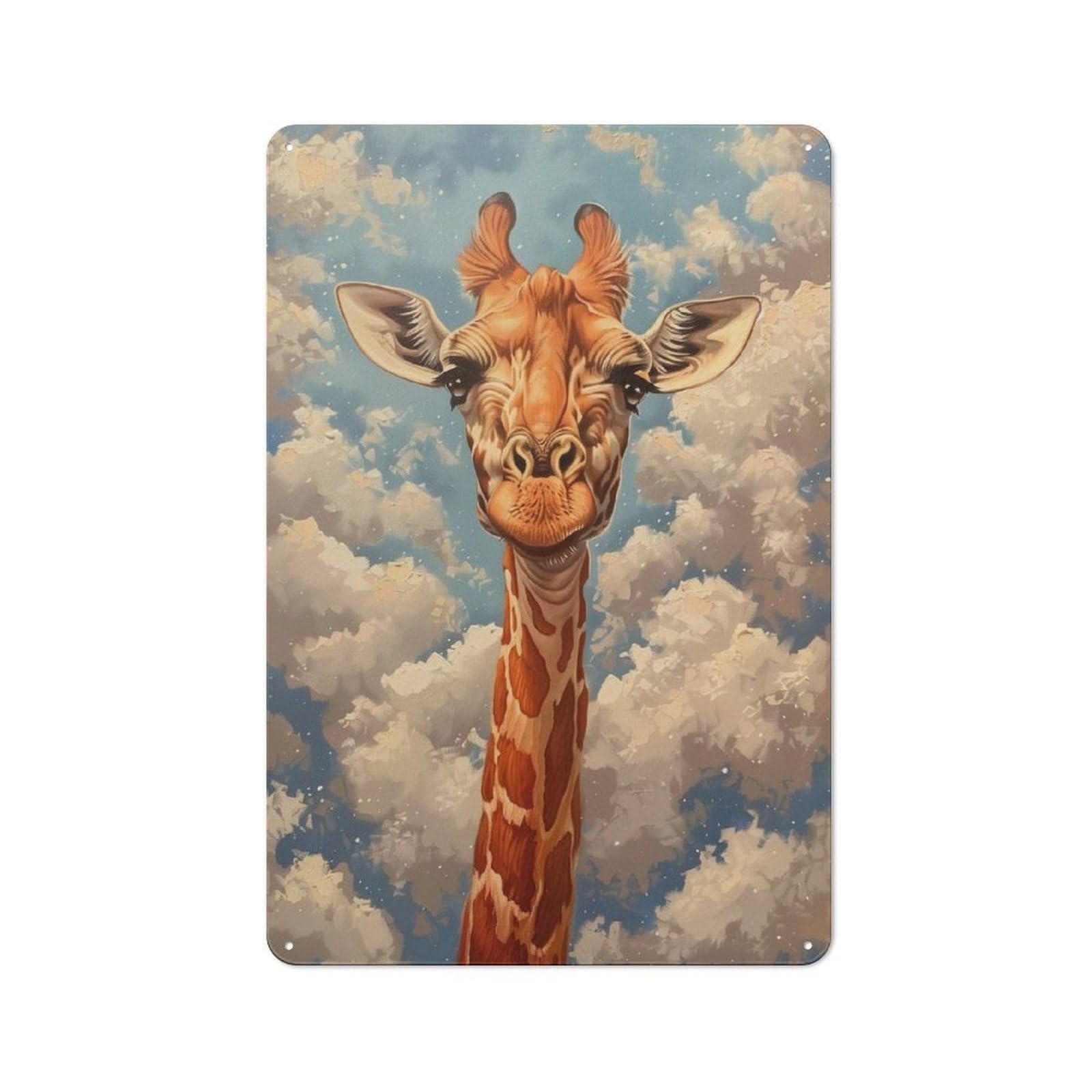 Junmoney Style-14 Cottage Style Giraffe Portrait Clouds Country Metal Sign 30X20cm, Farmhouse Wall Decor For Farmhouse Kitchen, Pantry Or Dining Area