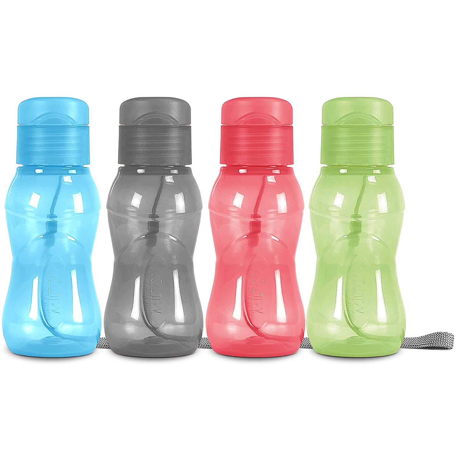 MILTON 4 pack 6 oz Kids Water Bottle for School Leak Free Flip Lid- Portable Small Sports Water Bottle for Adults Carry Strap Party Favors for Kids Treats Prizes Gifts Goodie Bag Stuffers Bulk Pack