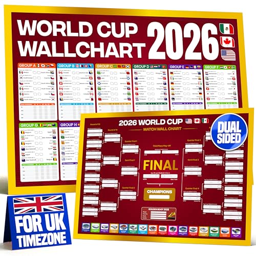 World Cup Wall Chart 2026 | A1 Size 2026 World Cup Football Poster with UK Fixtures Dates Kick Off Times Stadiums & Host Cities | World Cup Sweepstake & Prediction Chart