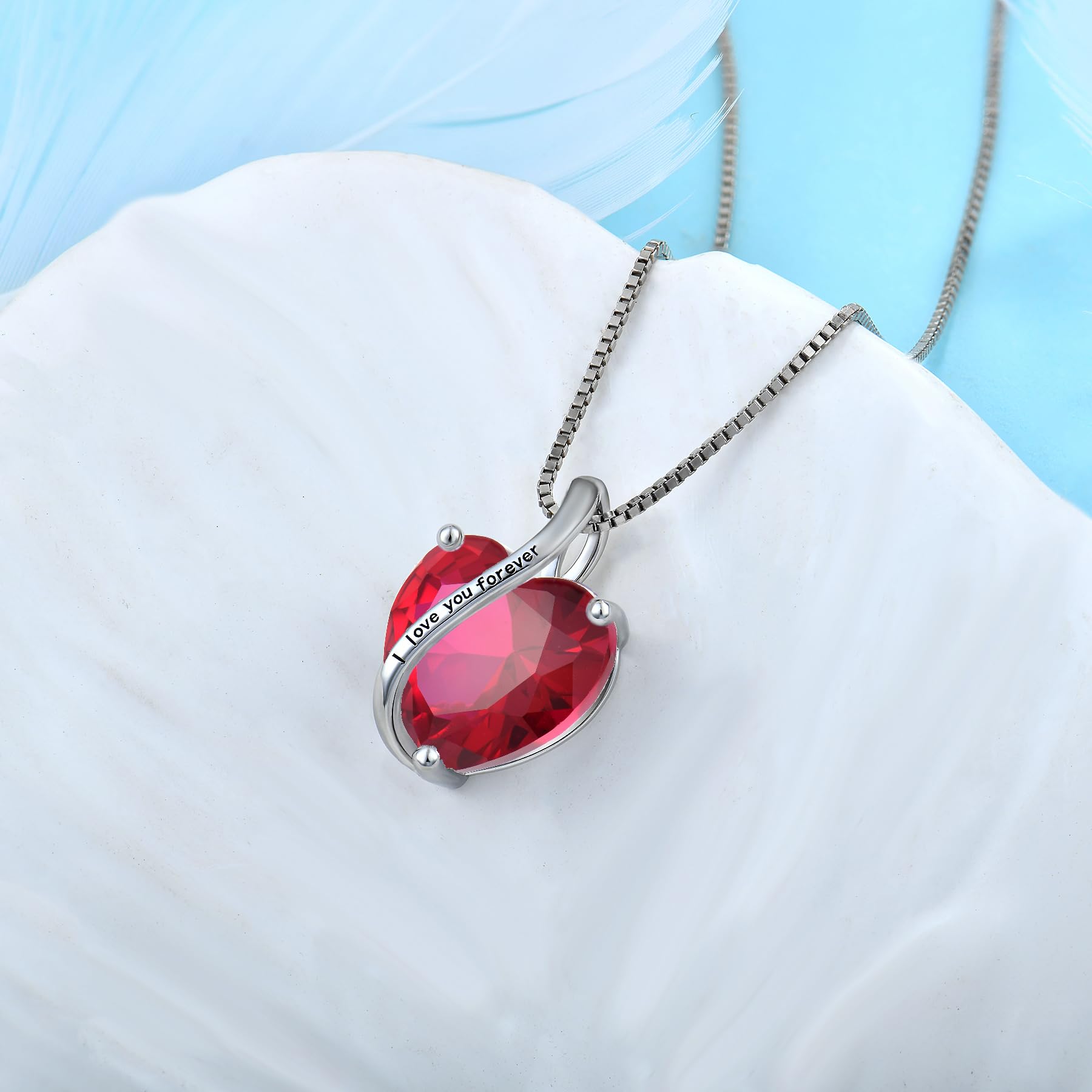 YL Damen Halskette 925 Sterling Silber "I love you" Anhänger 12 Geburtsstein Zirkonia Halskette Schmuck Geschenke für Mutter Freundin Damen