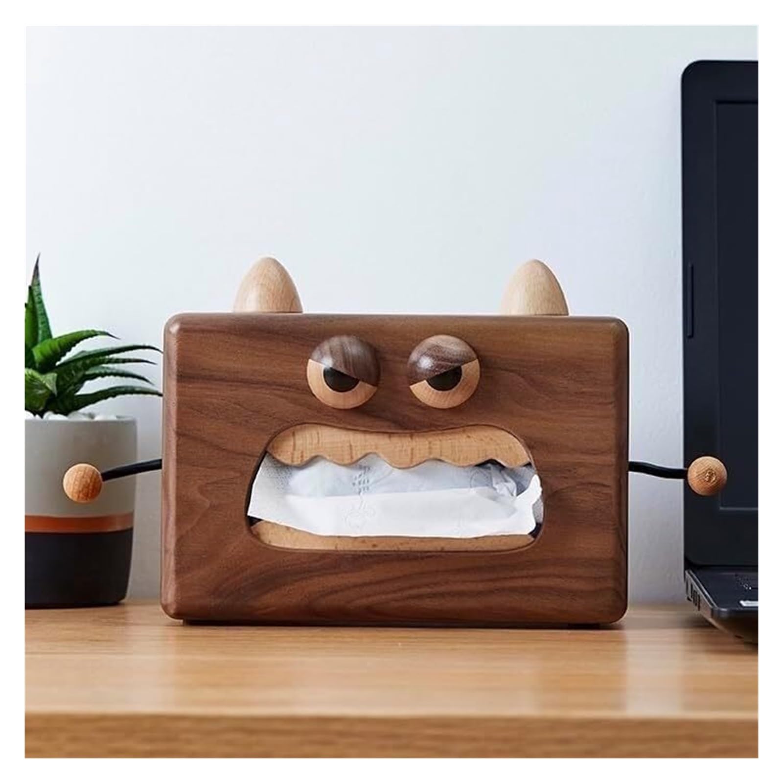 Pudełko na chusteczki dekoracyjne pudełko na serwetki z tkaniny Monster Drewniane pudełko na serwetki pudełko na papier bukowy, czarny orzech estetyczny wystrój domu
