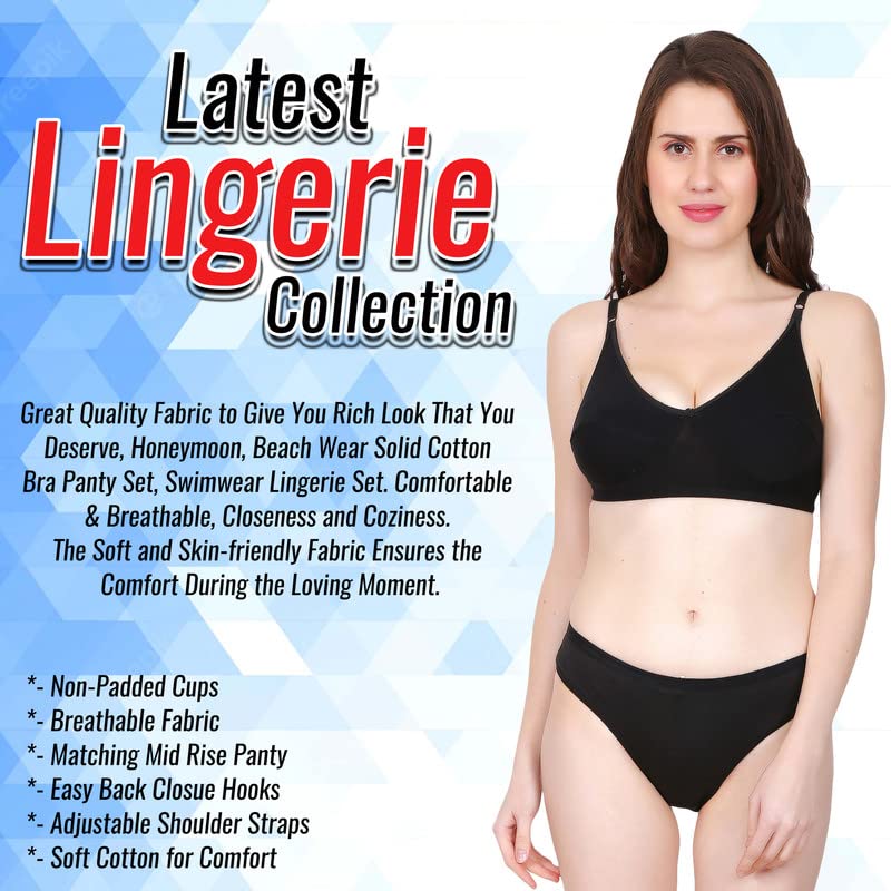 Image of WomenSolid Printed Non-Padded Non-Wired Bra Panty Lingerie Set of 3 S to 3XL