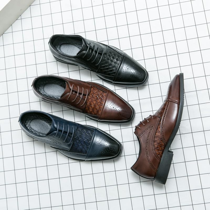 New Dress Oxford Formal Shoes for Men Lace-up Pointed Burnished Toe Wing tip Monk PU Leather Low Top Slip Resistant Block Heel Anti-slip Walking Mens Wide Dress Shoes2