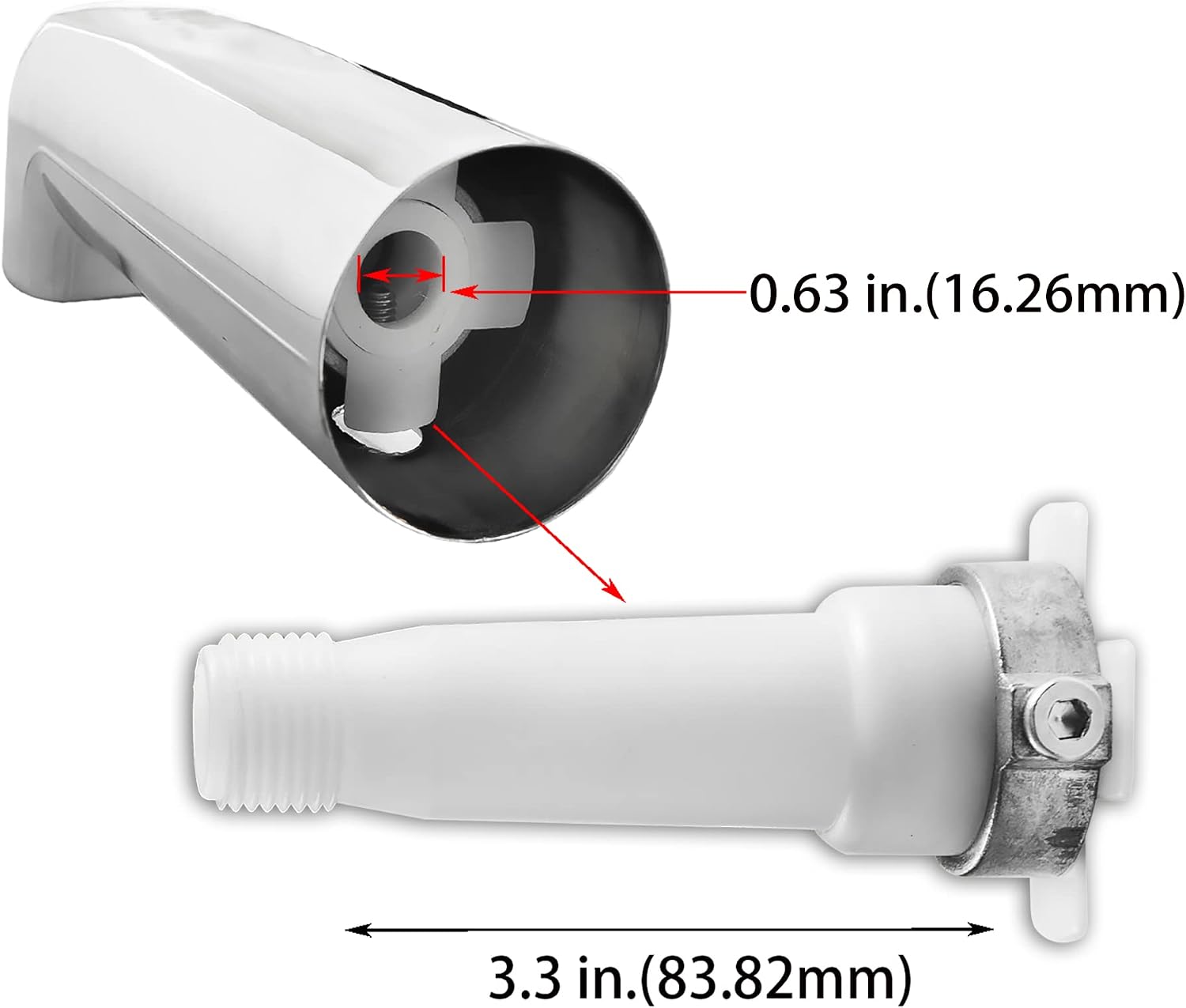 SENTO Slip On Silver Universal Heavy Durable Metal Bathroom Tub Spout Without Diverter, Heavy Duty Metal Bathtub Faucet Without Shower Diverter - 7 Inches 1/2" Copper Pipe, Polished Chrome