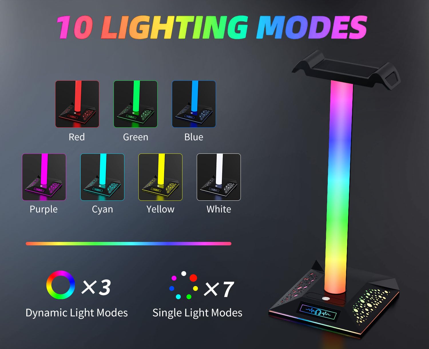 Supporto per cuffie da gioco RGB, supporto per cuffie a LED con 10 modalità di illuminazione, supporto per cuffie per ragazzi, accessori da gioco da scrivania per PC, regali per giocatori