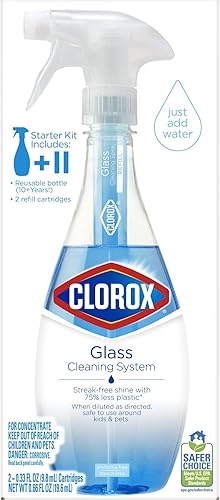 Miniatura 11 de Clorox Glass Cleaner Cleaning System with one Reusable Bottle Plus 2 Refill Cartridges, Household Essentials, 3 Piece Set