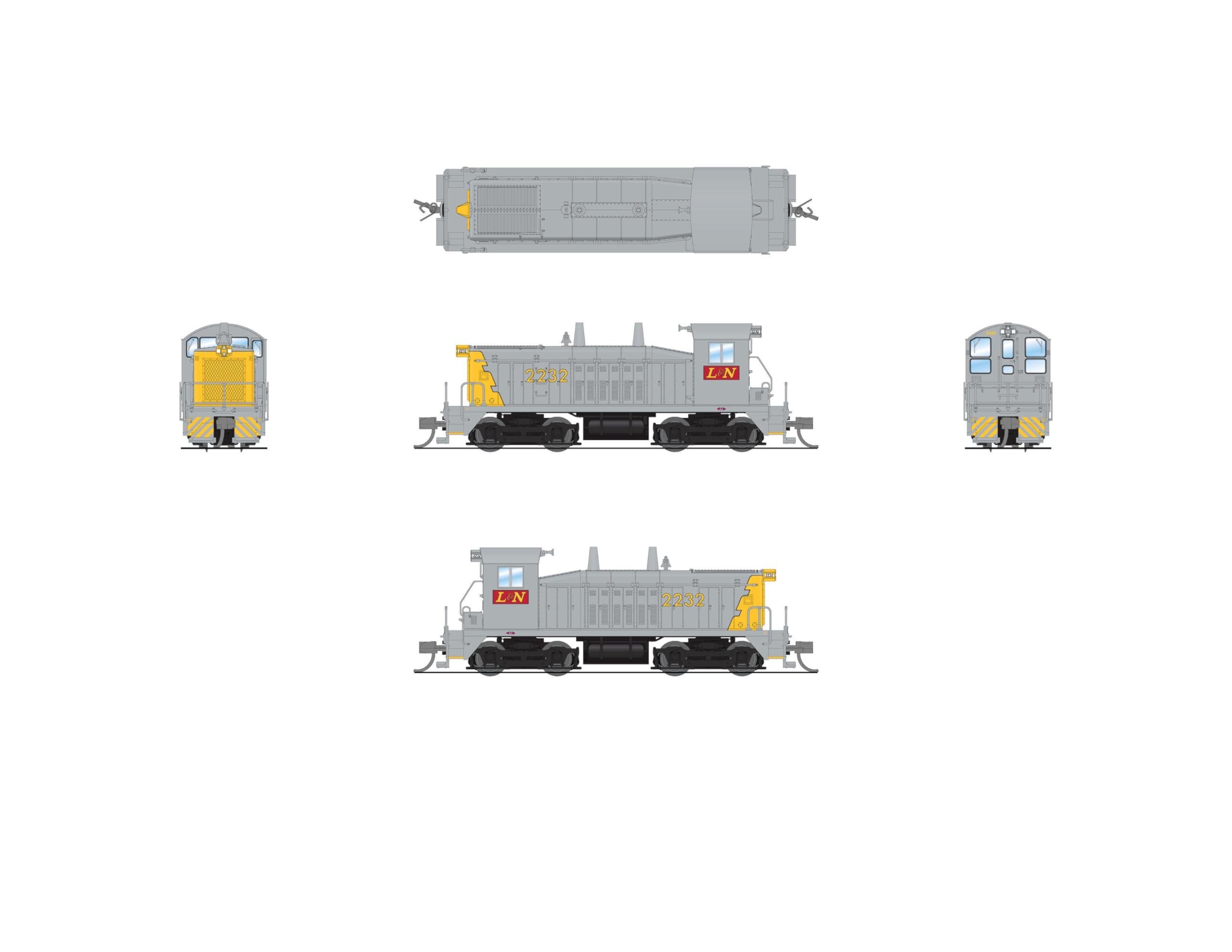 Broadway Limited 7516 EMD SW7, L&N 2232, Gray & Yellow, Paragon4 Sound/DC/DCC, N Scale