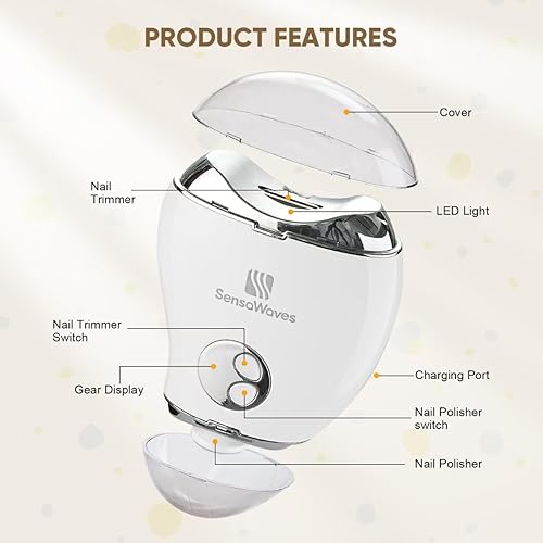 Miniatura 2 de Cortaúñas eléctrico 3 en 1 para bebés y adultos, recortadora recargable por USB con luz LED, pulidora y contenedor de almacenamiento, velocidad