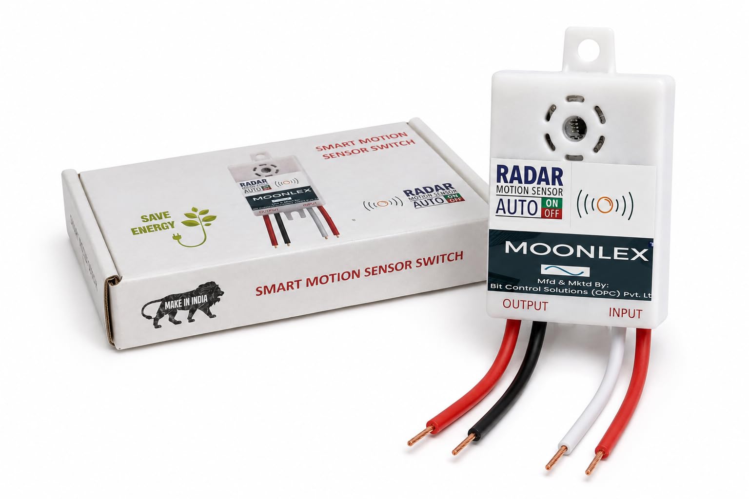 moonlex ultra-sensitive radar microwave motion sensor switch for led lights, 10–12 ft detection range, ac 90–260v, 30-second auto-off, pack of (1)