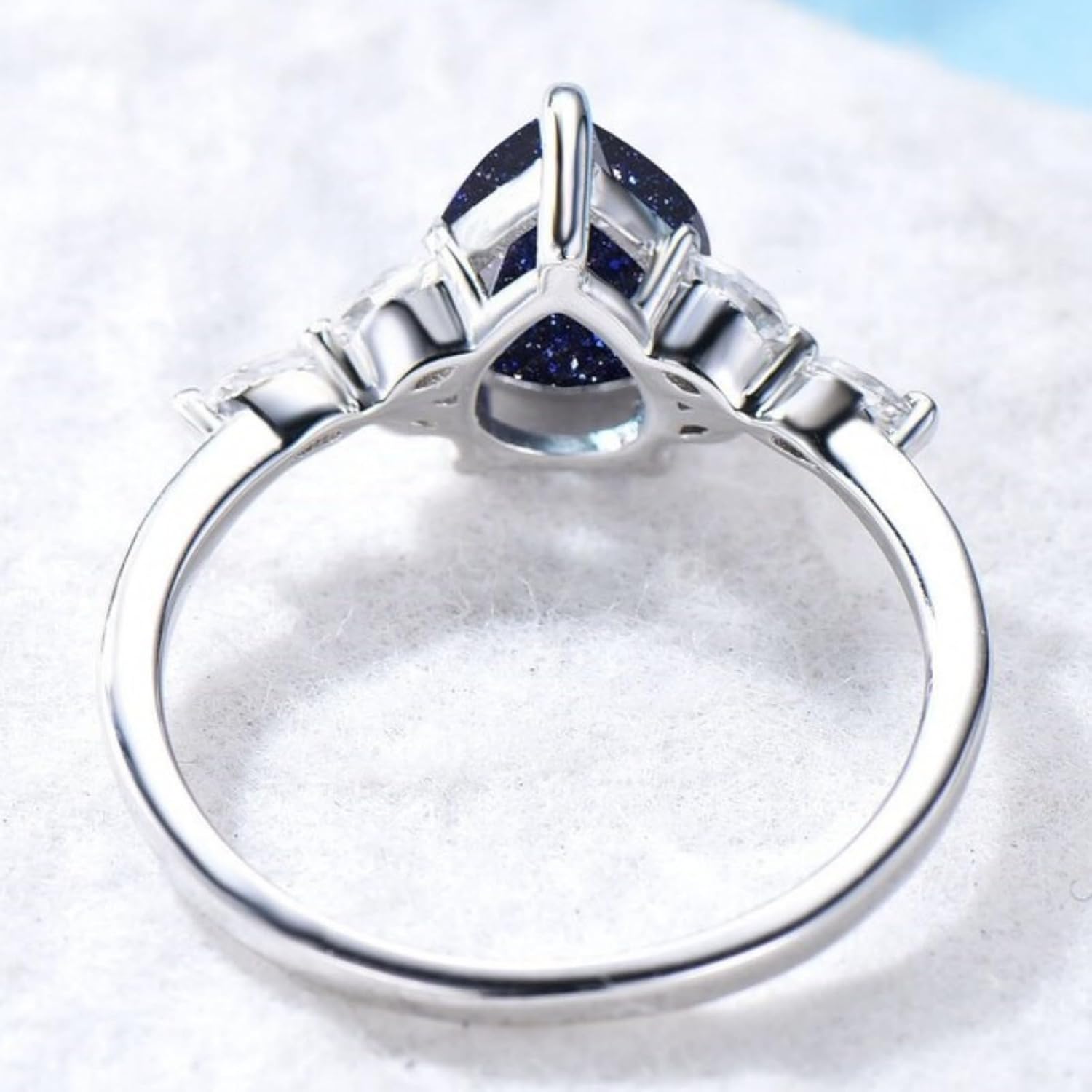 Galaxy Blue Sandstone Ring 925 Sterling Silver 10K 14K 18K Vintage Blue Sandstone Engagement Rings Blue Sandstone Jewelry for Women