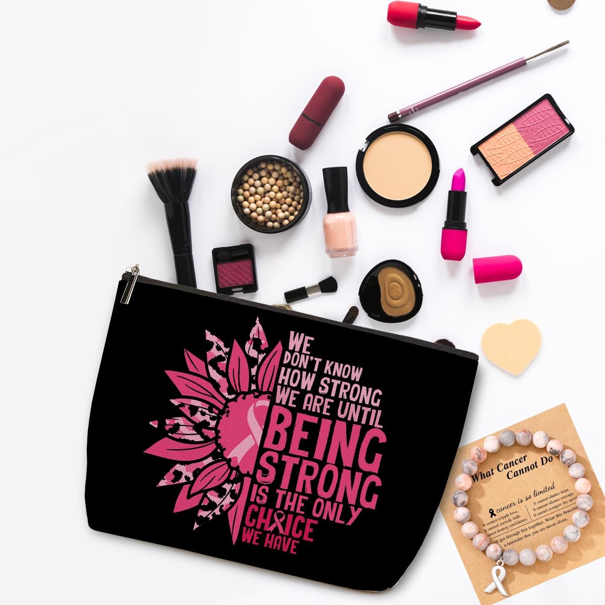 Breast Cancer Survivor Gifts for Woman Makeup Bag Get Well Soon Gifts for Women Makeup Pouch Breast Cancer Awareness Gifts Sunflower Gifts Cancer Care Gifts for Women Birthday Cosmetic Travel Bag - Image 3