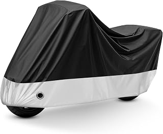 XYZCTEM Waterproof Motorcycle Cover All-Season Black, Universal Fit Up to 91" w/ Lockholes, Windproof Buckles & Storage Bag