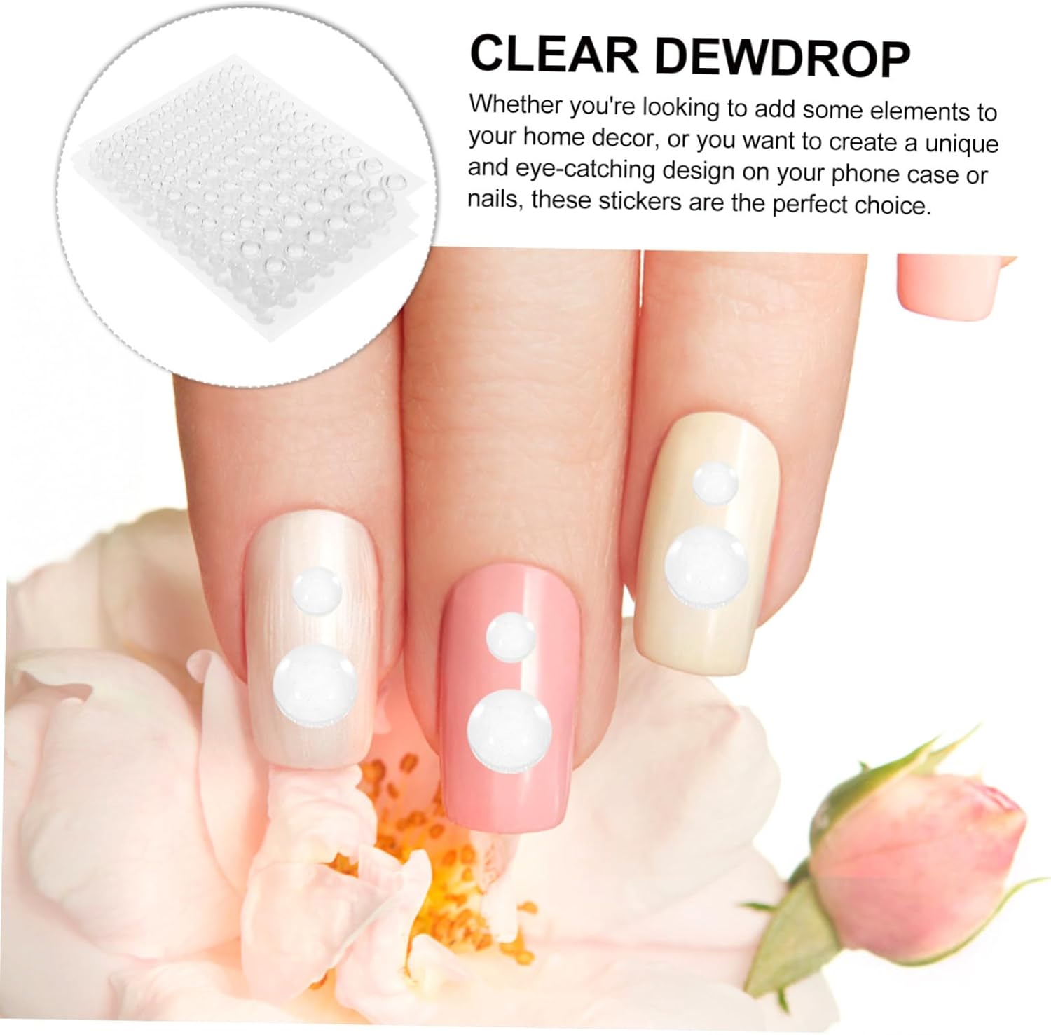 TEHAUX 24sheets Dewdrop Self-Adhesive Stickers for Card Decoration Phone Case and Craft Projects Realistic Water Droplet Charms for Scrapbooking and Nail Art