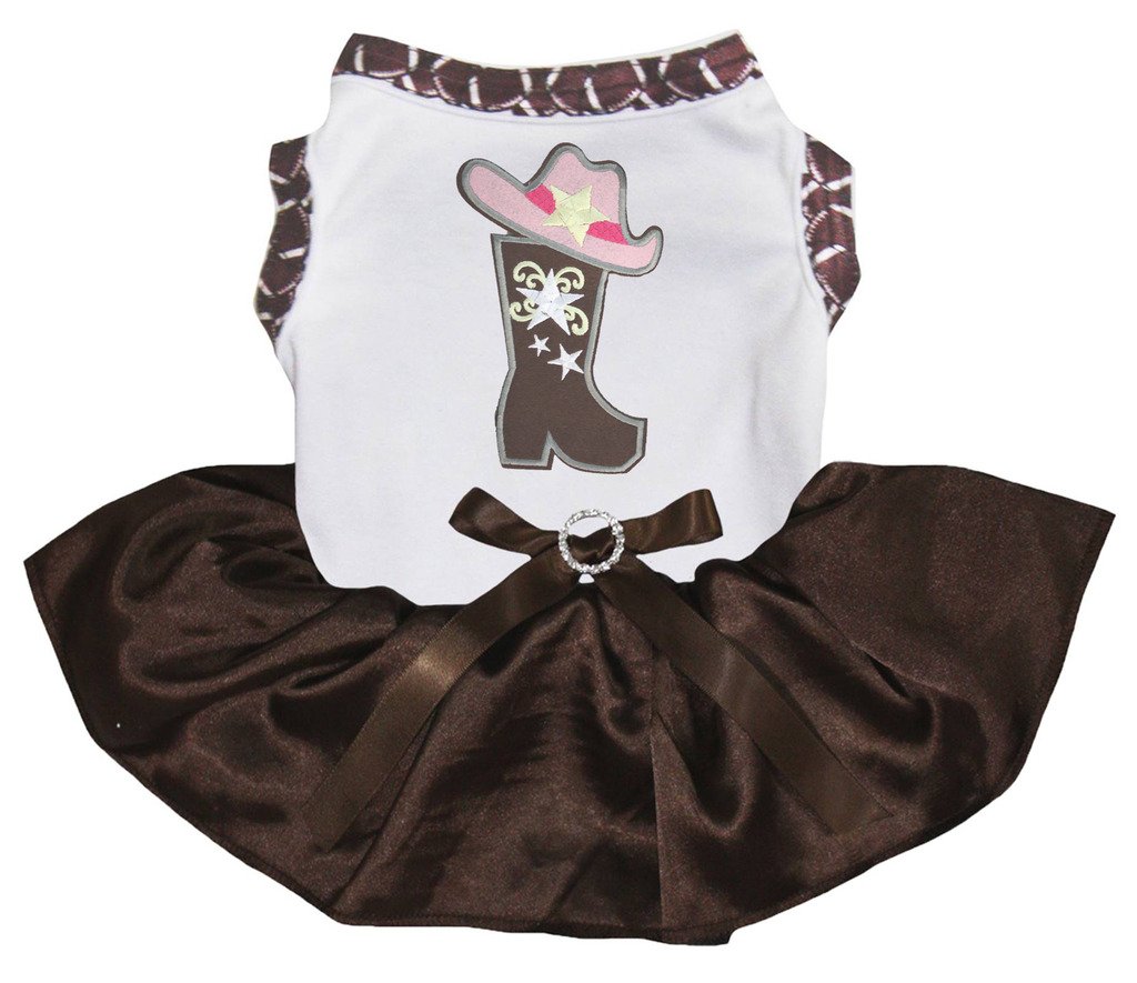 Vêtements chiot cowgirl avec robe marron anti-frottement et chaussures faciles à enfiler