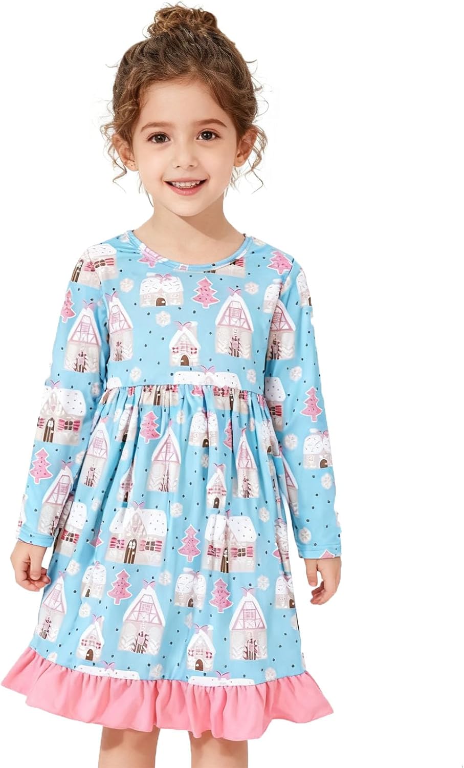 Christmas Toddler Girls Dress Pink Winter Long Sleeves Dress 3-4T