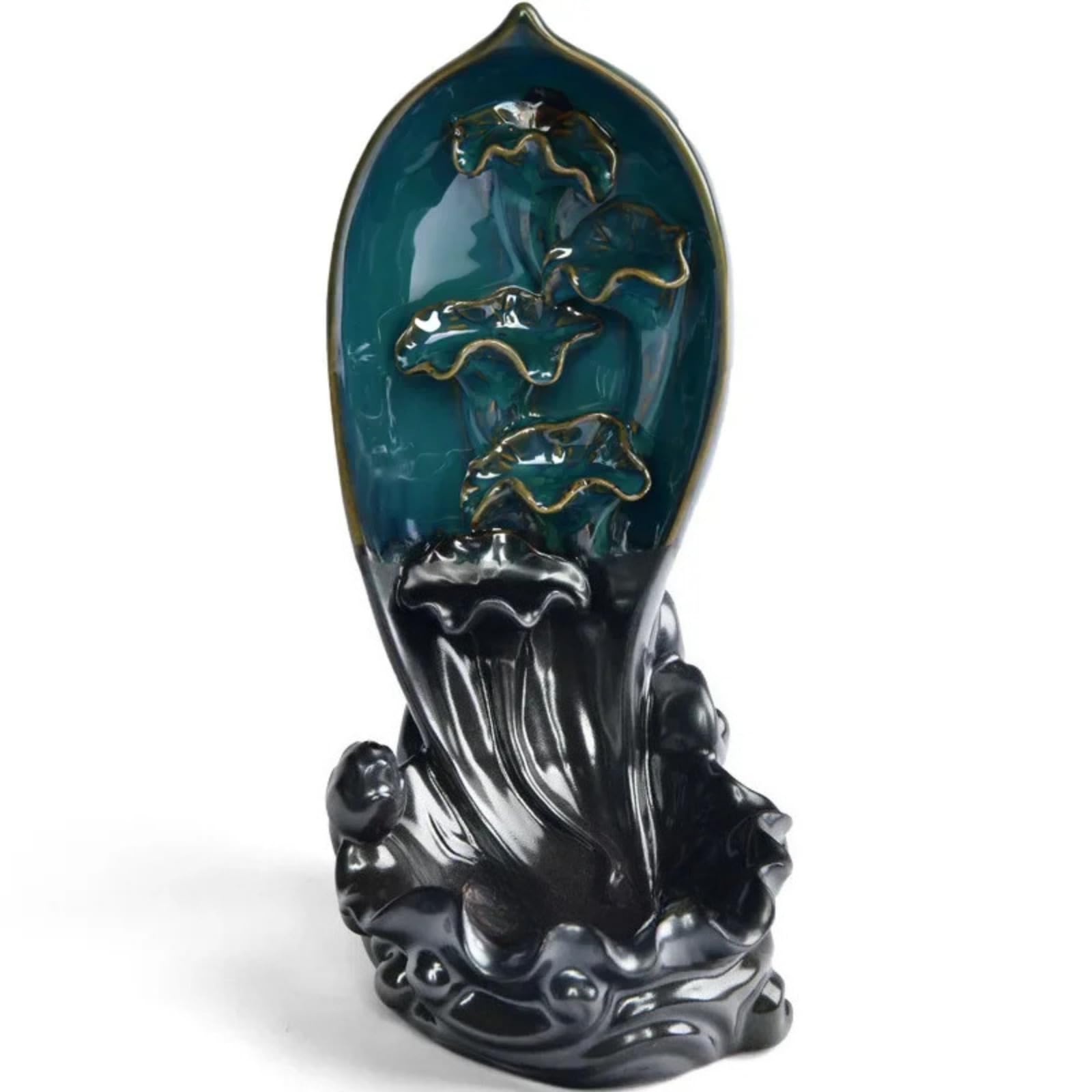 Brûleur d'encens à refoulement en céramique Lotus fait main 11cm