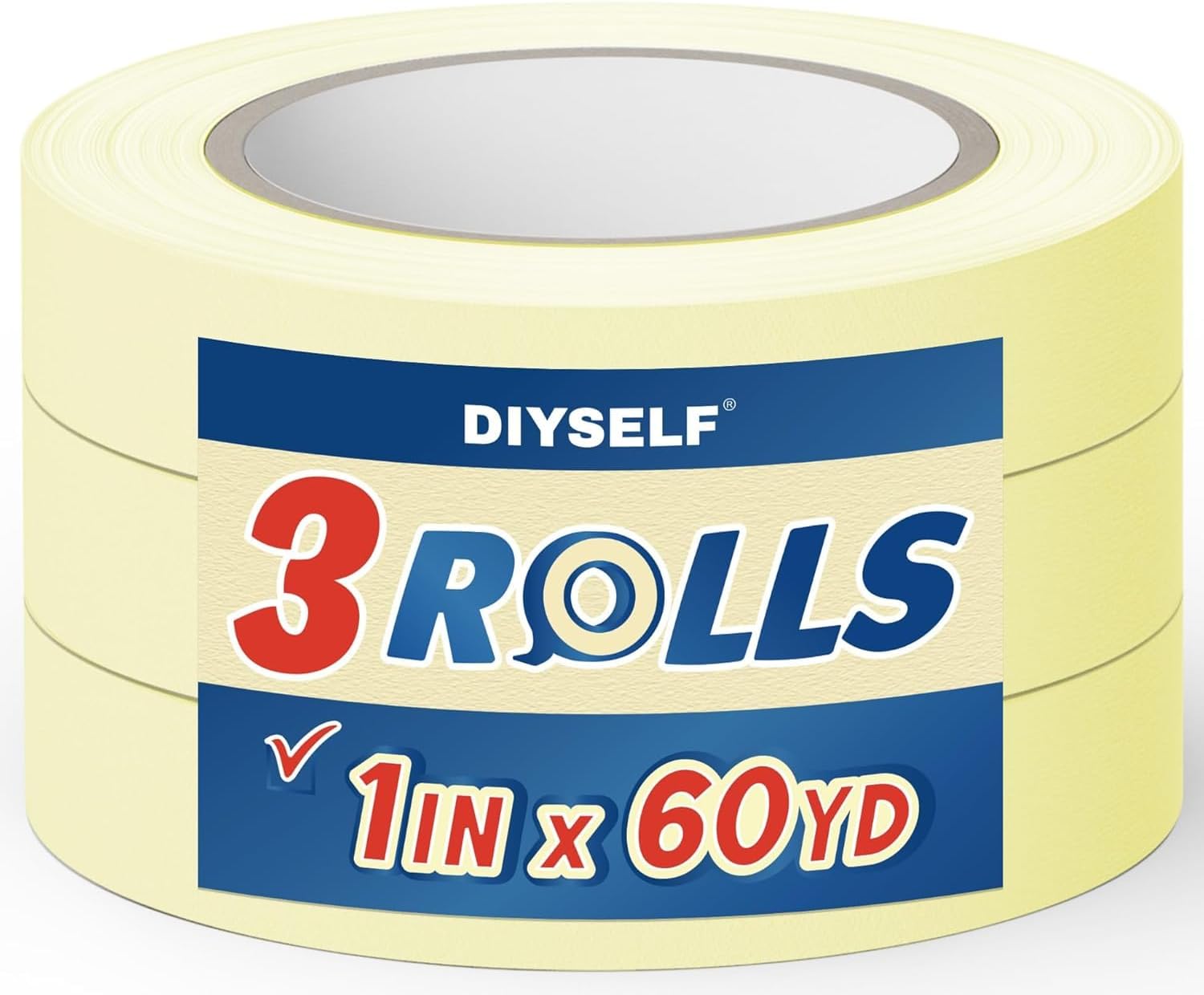 DIYSELF Masking Tape 1 Inch Wide 3 Pack White Painters Tape 3 Rolls × 1" × 60 Yds No Residue Easy Release Paper Tape for Painting Art Craft Labeling Watercolor School Masking Tape Bulk
