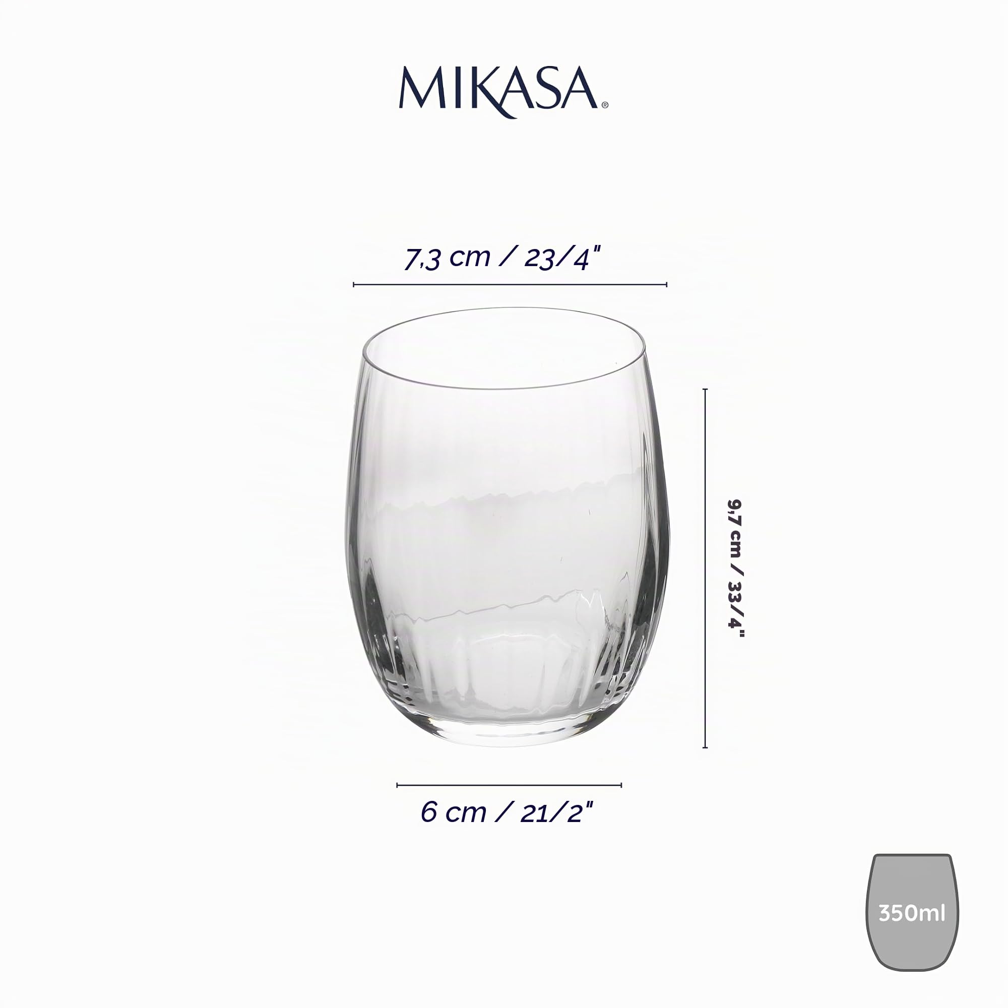 Mikasa Treviso Vaso de Cristal de Vino, 350ml, Juego de 4 Vasos Finos Transparentes Sin Plomo con Efecto Ondulado para Celebraciones