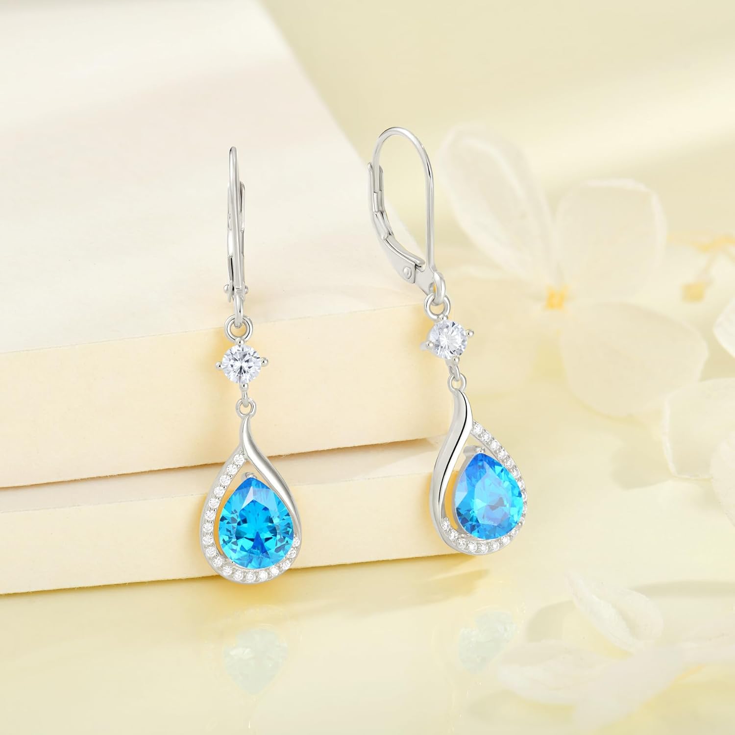 Teardrop Birthstone Earrings for Women 925 Sterling Silver Cubic Zirconia White/Yellow Gold Plated Dangle Drop Earrings Jewelry for Her - Image 2