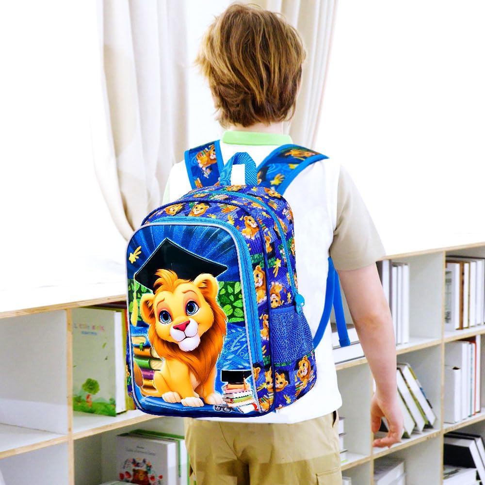 gxtvo 3PCS Kids Lion Backpack for Boys, 16" Kids Bookbag with Lunch Box, Water Resistant School Bag for Elementary Prechool Toddler - Image 2