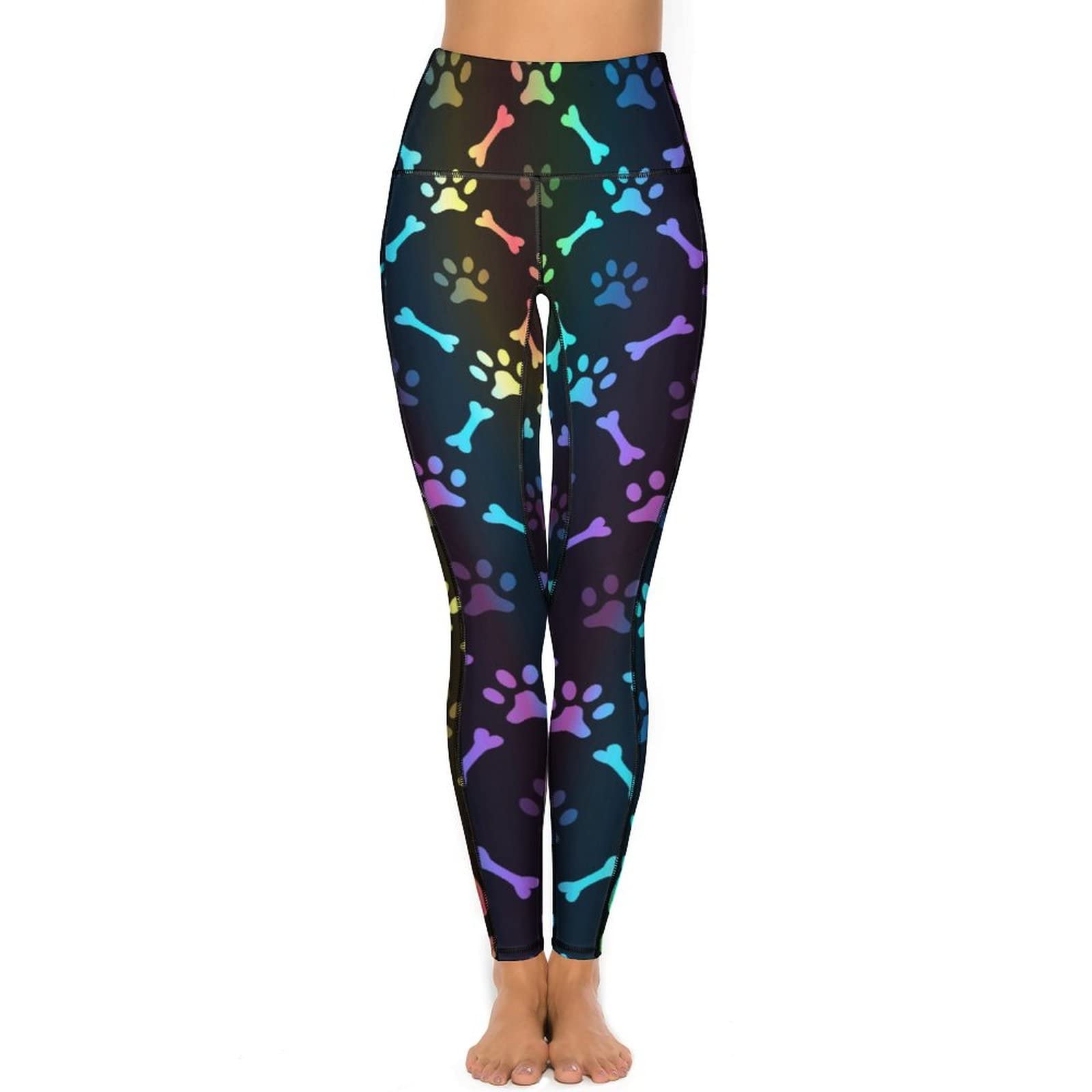 Dgsxynth Women's Colorful Bones And Paw Gym Leggings, Yoga Pants, High Waisted Sports Workout Leggings With Pockets