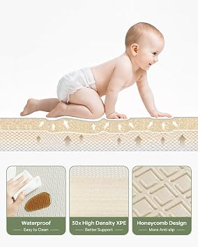 BG-BABYGO Baby Play Mat for Floor 147x177x1 CM - Foldable Baby Play Mats for Newborn and Toddlers Waterproof and Soft, Tummy Time Mat Design for Crawling and Learning