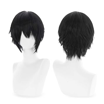 Cool Halloween Black Men Short Anime Cosplay Wig, 2 Hair Caps + Wig, Cosplay Anime Man Hair Extensions, Costume Event Party Hairstyle for Both Mens
