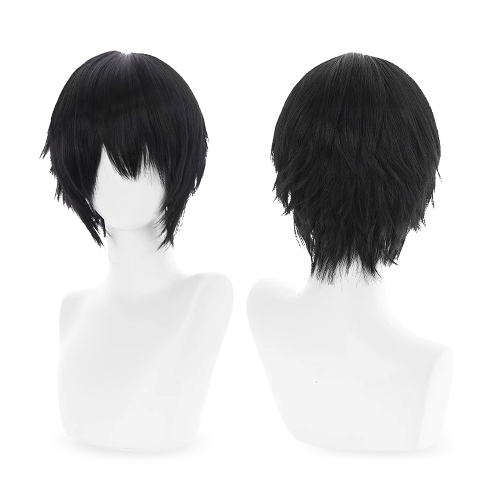 YONGCANWIG Cool Halloween Black Men Short Anime Cosplay Wig, 2 Hair Caps + Wig, Cosplay Anime Man Hair Extensions, Costume Event Party Hairstyle for