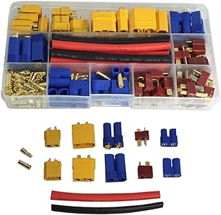 Treehobby XT60 / XT90 /EC3 / EC5 / Deans T-Plug /3.5mm Banana Plug Male Female Adapter Connectors with Heat Shrink Tubing for RC Lipo Battery Electronic Speed Control ESC Motor (Total 102PCS)