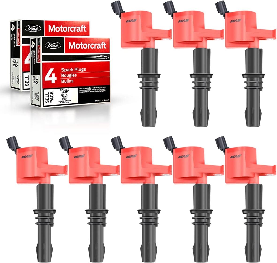 MAS Set of 8 Yellow Straight Boot Ignition Coils Pack +8