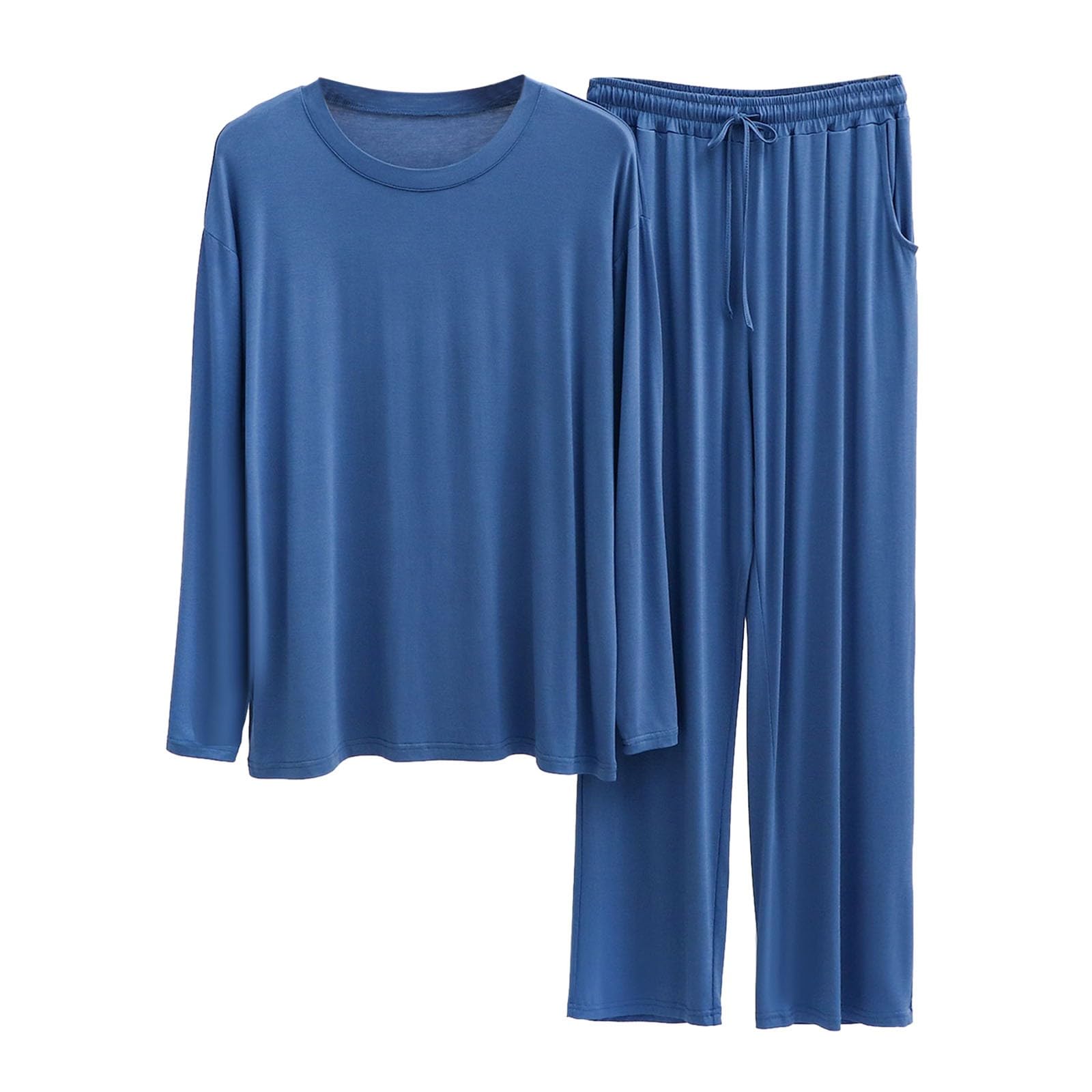 Pigiama da uomo lungo invernale a maniche lunghe + pantaloni da notte in due pezzi, set di pigiameria, pigiameria, pigiama con scollo rotondo, leggero