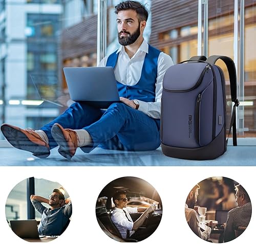 Miniatura 6 de BANGE Mochila inteligente de negocios, impermeable, para laptop de 15.6 pulgadas con puerto de carga USB, mochila duradera de viaje, Azul, Grande,