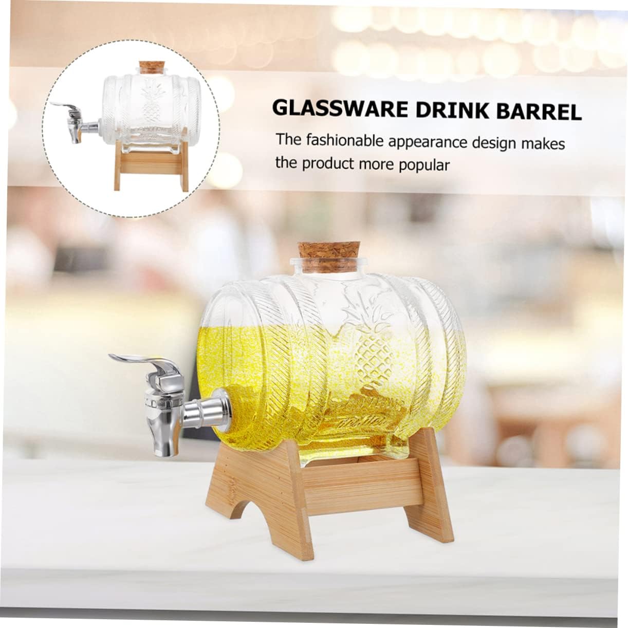 2sets Glass Beverage Dispenser Bamboo Rack and Tap for Storing and Dispensing Wine Brandy Vodka Rum Elegant Design for Home Bars and Parties